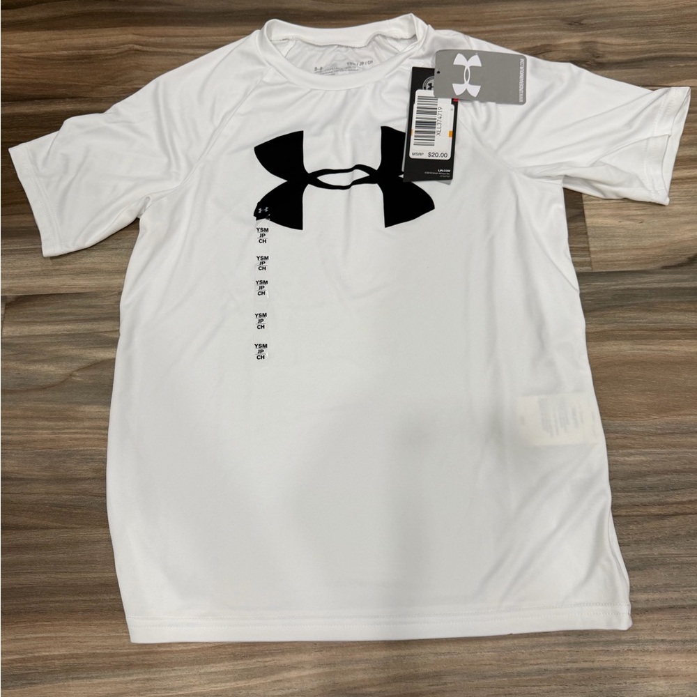 Under Armour Boys White and Black Short Sleeve Tee